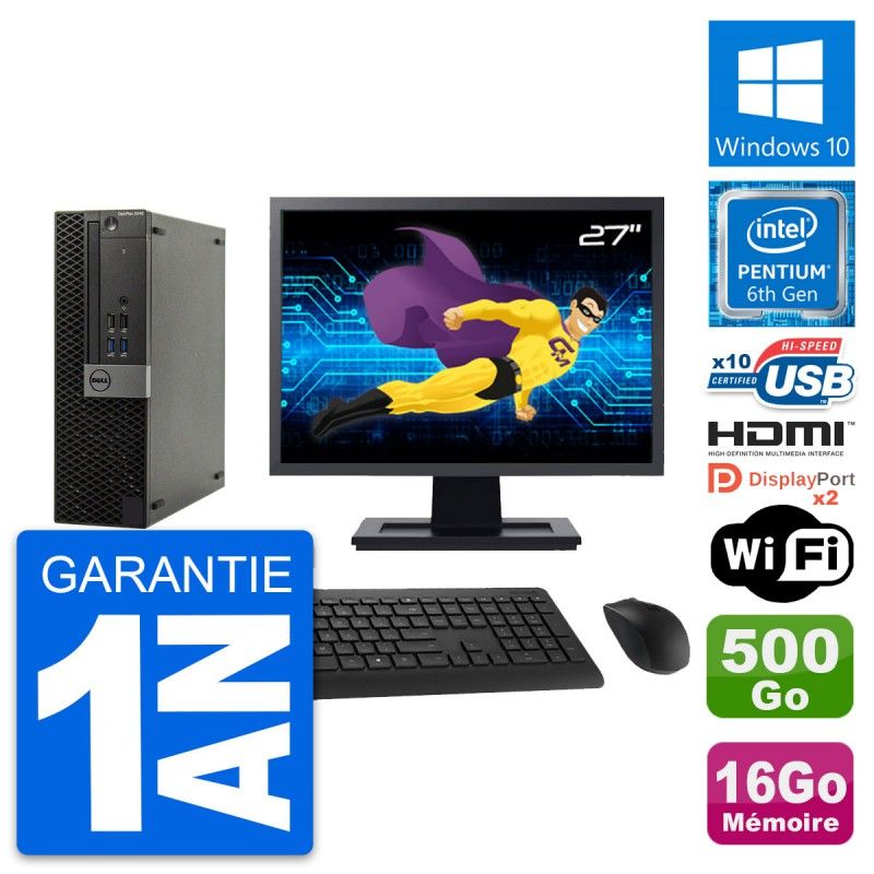 Dell OptiPlex 5040 SFF Computer - 27" Screen, Intel Pentium G4400, 16GB RAM, 500GB HDD, HDMI