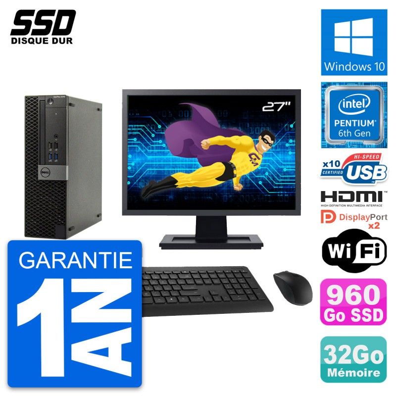 Dell OptiPlex 5040 SFF Computer | 27" Screen | Intel G4400 | 32GB RAM | 960GB SSD
