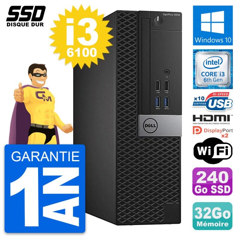 Dell OptiPlex 5040 SFF PC - Intel i3-6100, 32GB RAM, 240GB SSD, HDMI, WiFi, Windows 10