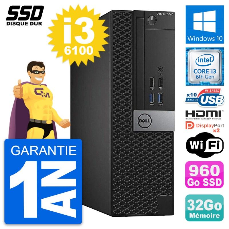 Dell OptiPlex 5040 SFF PC - Intel i3-6100, 32GB RAM, 960GB SSD, HDMI, WiFi