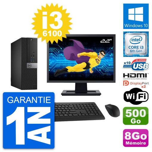 PC de escritorio Dell OptiPlex 5040 SFF - Pantalla de 22'', Intel Core i3-6100, 8 GB de RAM, 500 GB HDD, HDMI