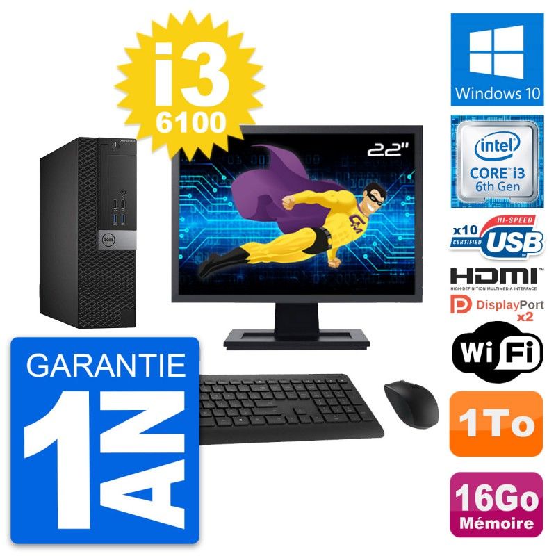 Dell OptiPlex 5040 SFF Computer - 22" Screen, Core i3-6100, 16GB RAM, 1TB HDD, HDMI