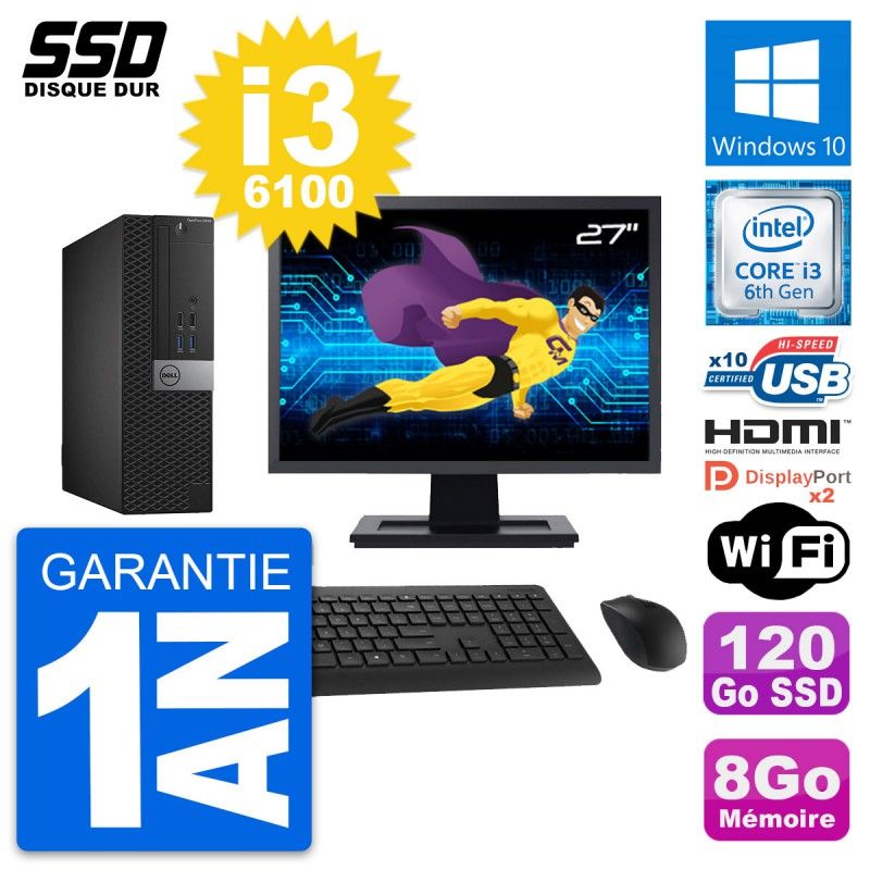 Dell OptiPlex 5040 SFF Computer - 27" Screen, Intel i3-6100, 8GB RAM, 120GB SSD, HDMI