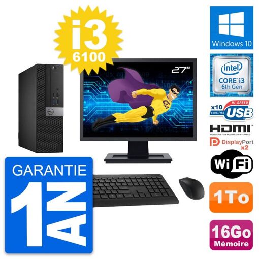 Computadora Dell OptiPlex 5040 SFF - Pantalla de 27", Core i3-6100, 16GB de RAM, 1TB HDD, HDMI