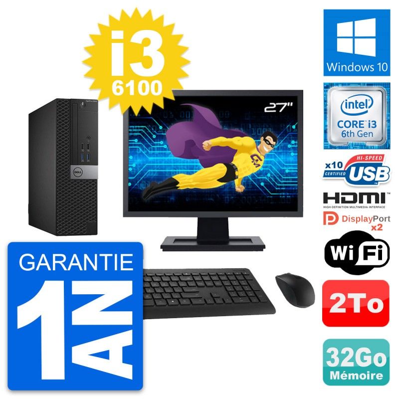 Dell OptiPlex 5040 SFF Computer - 27" Screen, Core i3-6100, 32GB RAM, 2TB Hard Drive, HDMI