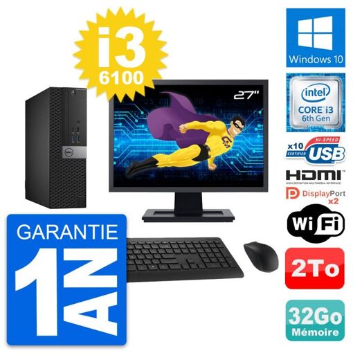 Computadora Dell OptiPlex 5040 SFF - Pantalla de 27'', Core i3-6100, 32GB de RAM, Disco duro de 2TB, HDMI
