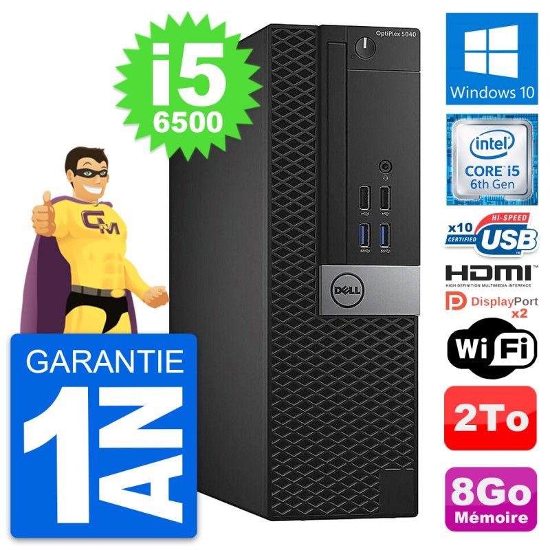 Ordinateur de bureau Dell OptiPlex 5040 SFF - Processeur Intel i5-6500, 8 Go de RAM, 2 To HDD, HDMI, WiFi, Windows 10