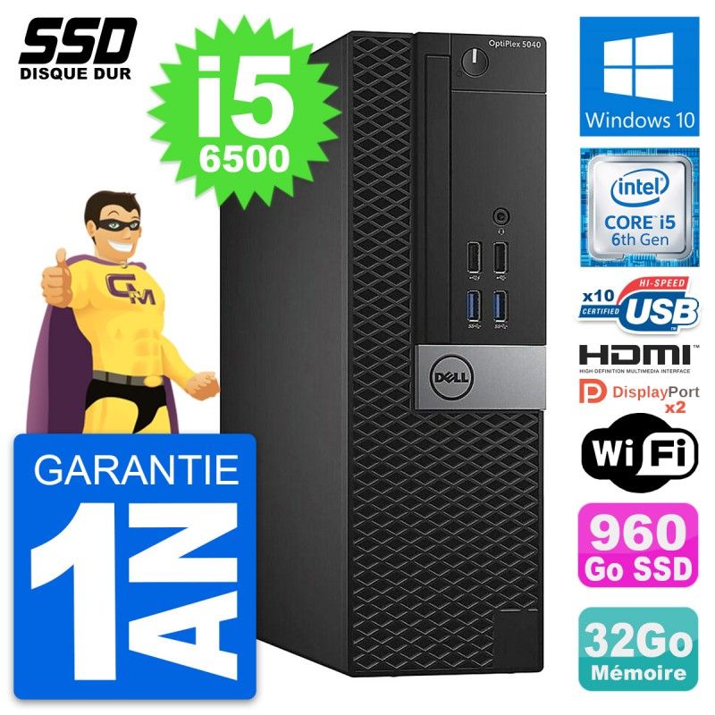 Dell OptiPlex 5040 SFF PC - Intel i5-6500, 32GB RAM, 960GB SSD, HDMI, WiFi, Windows 10