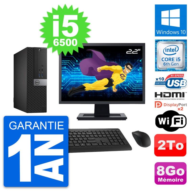 Dell OptiPlex 5040 SFF Computer - 22" Screen, i5-6500, 8GB RAM, 2TB HDD, HDMI, WiFi