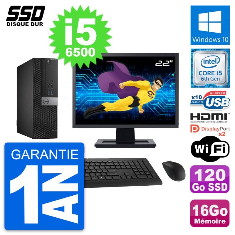 Dell OptiPlex 5040 SFF Computer - 22" Screen, Intel i5-6500, 16GB RAM, 120GB SSD, HDMI, WiFi