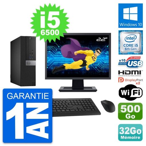 PC Dell OptiPlex 5040 SFF - Pantalla de 22', i5-6500, 32GB de RAM, Disco de 500GB, HDMI, WiFi