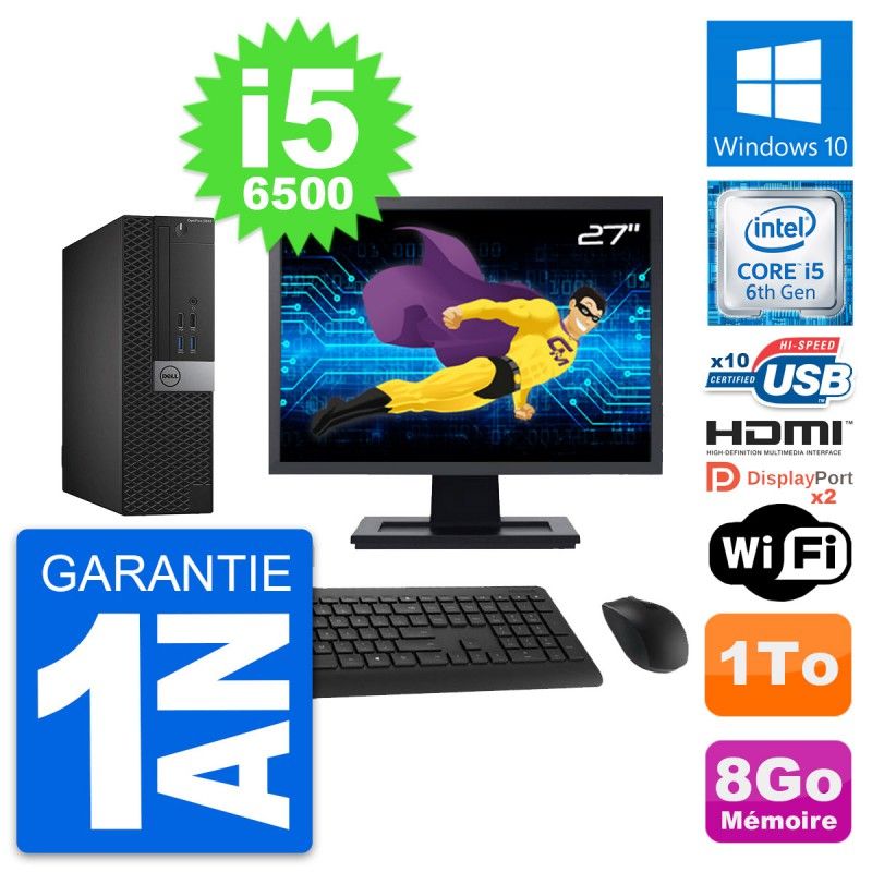 Dell OptiPlex 5040 SFF PC - 27" Screen, Intel i5-6500, 8GB RAM, 1TB HDD, HDMI