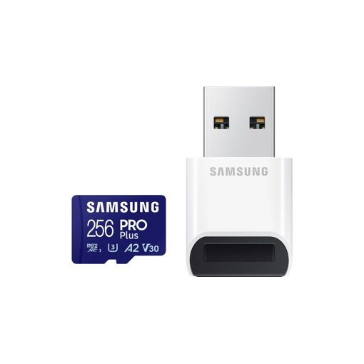 Samsung PRO Plus 256GB MicroSDXC Card - A2, V30 Video Class, UHS-I U3, Class 10 - Blue
