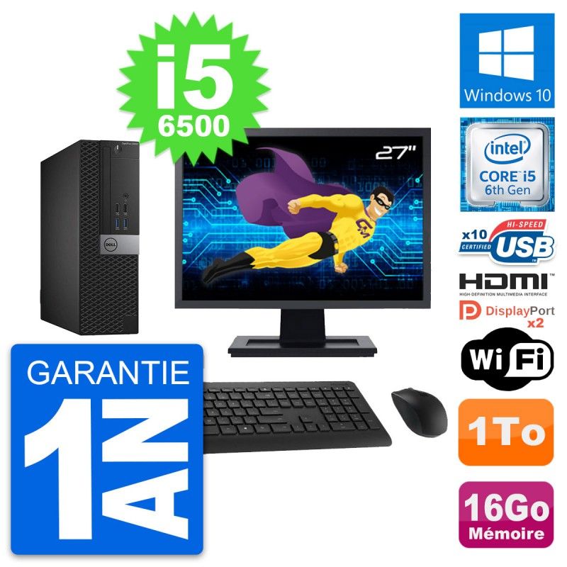 Dell OptiPlex 5040 SFF PC - 27" Screen, Core i5-6500, 16GB RAM, 1TB HDD, HDMI