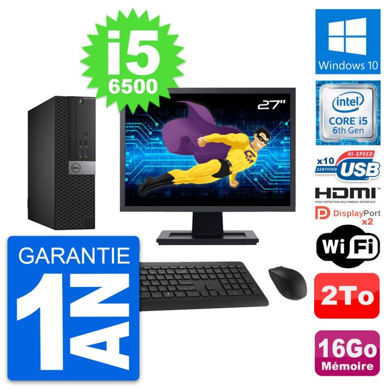 Dell OptiPlex 5040 SFF Desktop Computer | 27" Screen | Core i5-6500 | 16GB RAM | 2TB HDD | HDMI | WiFi