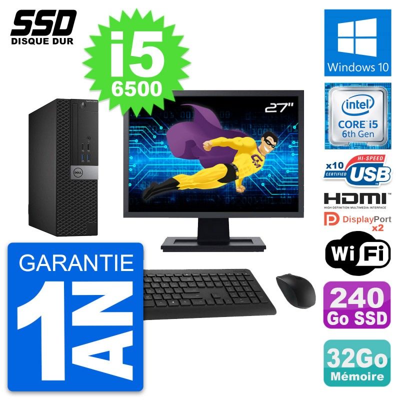 Dell OptiPlex 5040 SFF Computer - 27" Screen, Intel i5-6500, 32GB RAM, 240GB SSD, HDMI, WiFi