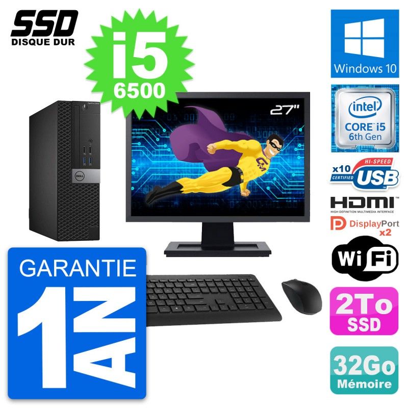 Dell OptiPlex 5040 SFF Computer - 27" Screen, Intel i5-6500, 32GB RAM, 2TB SSD, HDMI, WiFi