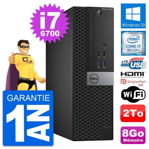 PC de escritorio Dell OptiPlex 5040 SFF - Intel i7-6700, 8GB RAM, 2TB HDD, HDMI, WiFi