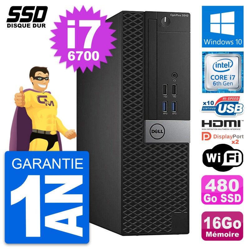 Dell OptiPlex 5040 SFF Desktop PC - Intel i7-6700, 16GB RAM, 480GB SSD, HDMI, WiFi, Windows 10