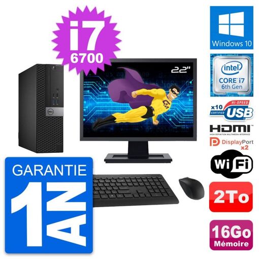 PC de escritorio Dell OptiPlex 5040 SFF - Pantalla de 22', Intel Core i7-6700, 16GB RAM, 2TB HDD, HDMI