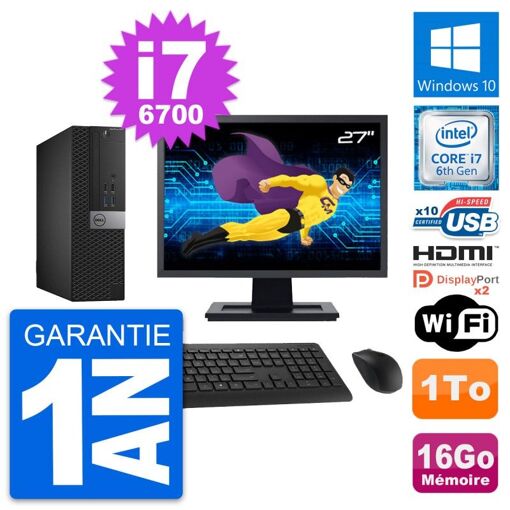 Computadora Dell OptiPlex 5040 SFF - Pantalla de 27'', Procesador Intel Core i7-6700, 16 GB RAM, 1 TB HDD, HDMI
