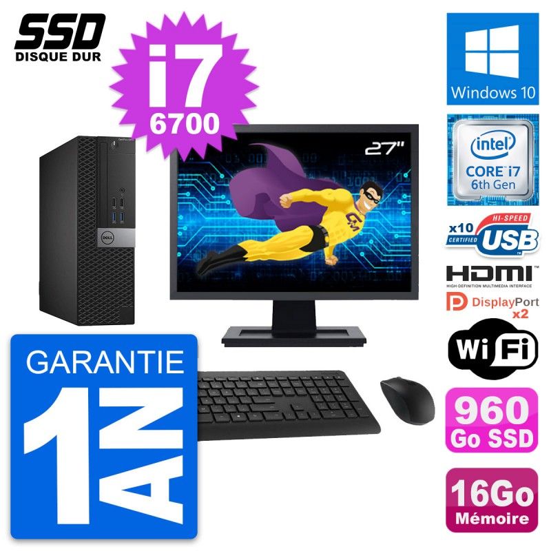 Dell OptiPlex 5040 SFF Computer - 27" Screen, Intel i7-6700, 16GB RAM, 960GB SSD, HDMI