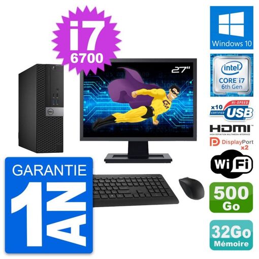Computadora Dell OptiPlex 5040 SFF - Pantalla de 27', i7-6700, 32GB RAM, 500GB HDD