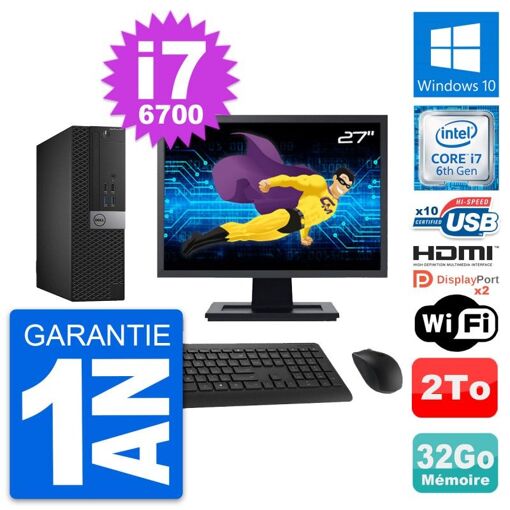 Computadora Dell OptiPlex 5040 SFF - Pantalla de 27", Intel Core i7-6700, 32 GB de RAM, 2 TB HDD, HDMI