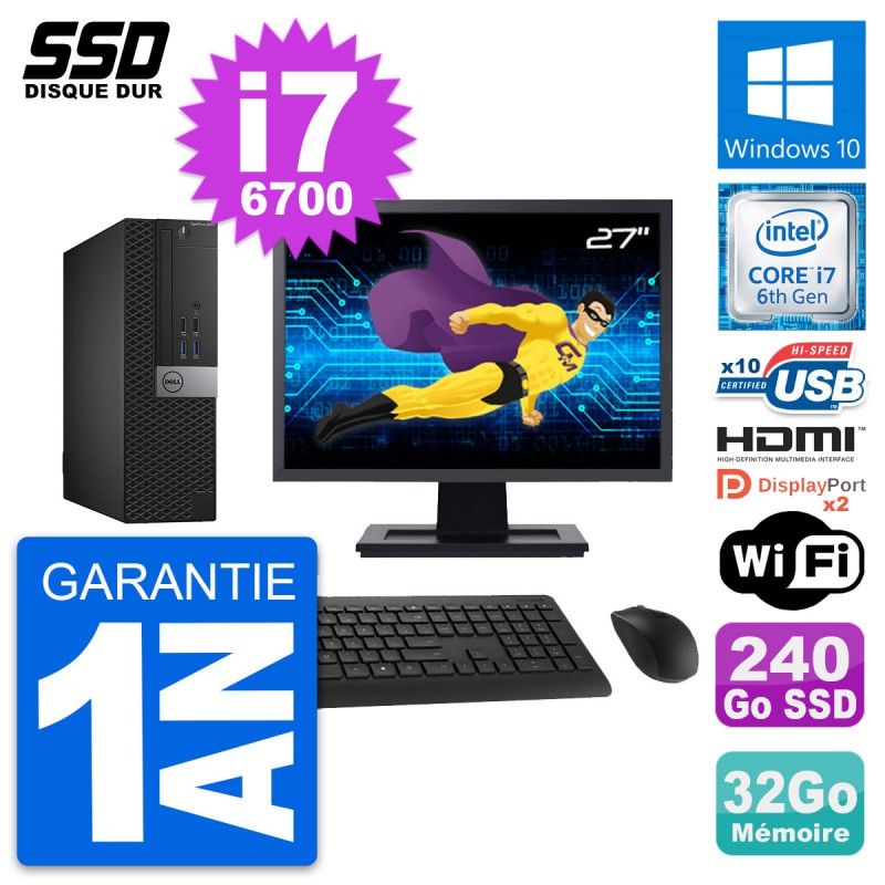 Dell OptiPlex 5040 SFF PC - 27" Screen, Intel i7-6700, 32GB RAM, 240GB SSD
