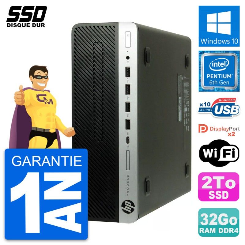 HP ProDesk 600 G3 SFF PC - Intel Pentium G4400, 32GB RAM, 2TB SSD, Windows 10, WiFi