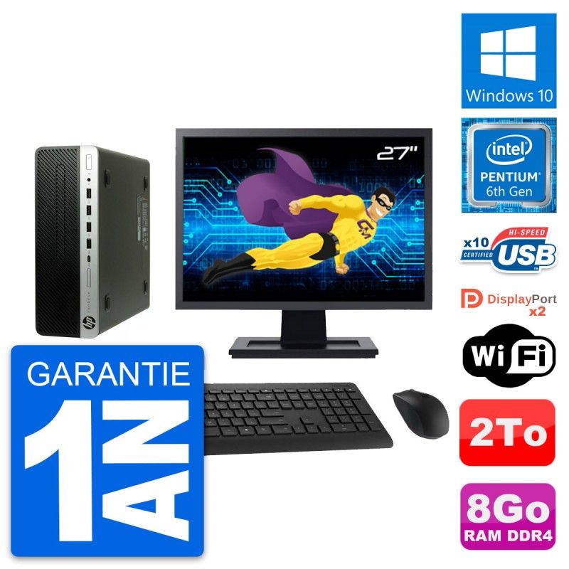 HP ProDesk 600 G3 SFF Desktop PC - 27" Screen, Intel Pentium G4400, 8GB RAM, 2TB Hard Drive, Windows 10, WiFi