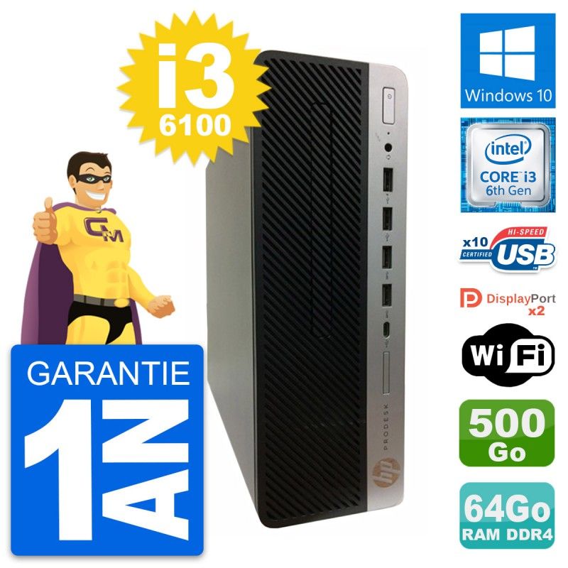 HP ProDesk 600 G3 SFF Computer - Intel i3-6100, 64GB RAM, 500GB HDD, Windows 10, WiFi