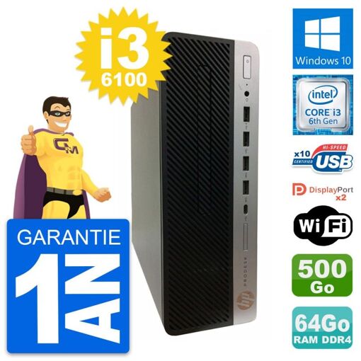 Computadora HP ProDesk 600 G3 SFF - Procesador Intel i3-6100, 64GB de RAM, 500GB HDD, Windows 10, WiFi