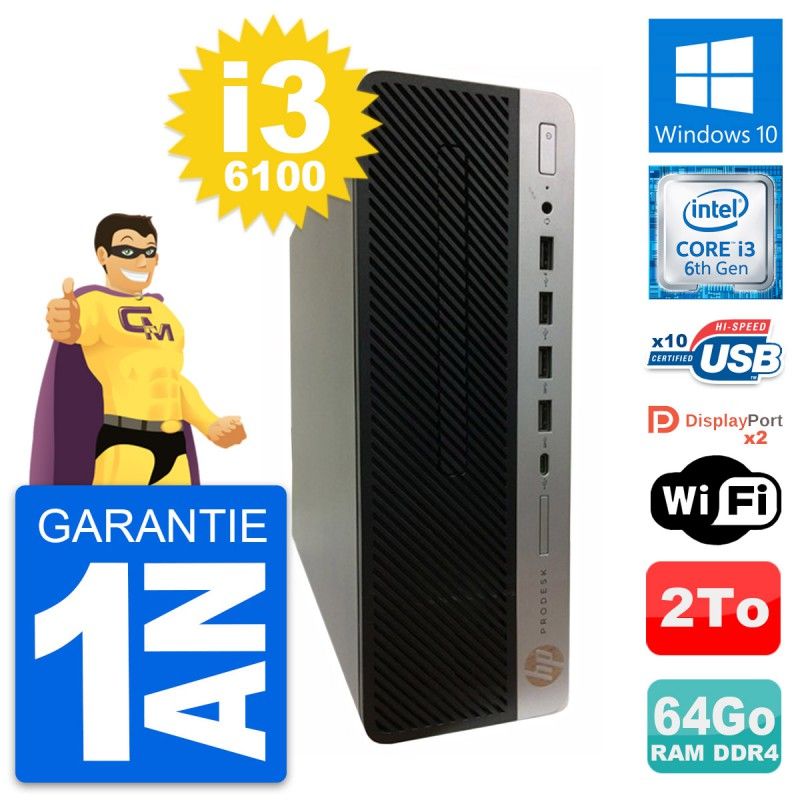 HP ProDesk 600 G3 SFF Computer - Intel Core i3-6100, 64GB RAM, 2TB HDD, Windows 10
