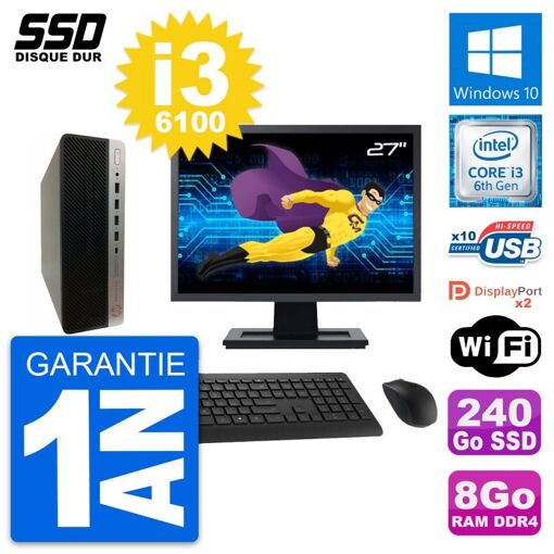 PC de escritorio HP ProDesk 600 G3 SFF - Pantalla de 27', i3-6100, 8GB RAM, 240GB SSD, Windows 10, Wifi