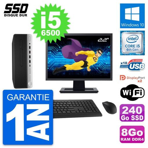 PC de escritorio HP ProDesk 600 G3 SFF - Pantalla de 22'', Intel Core i5-6500, 8GB RAM, 240GB SSD, Windows 10, Wifi