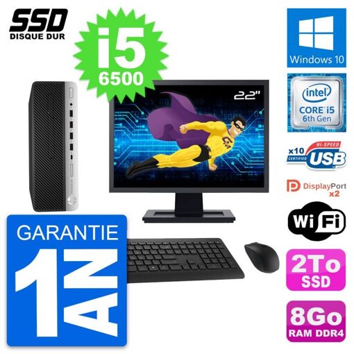 Computadora HP ProDesk 600 G3 SFF | Pantalla de 22" | Intel i5-6500 | 8GB de RAM | 2TB SSD | Windows 10