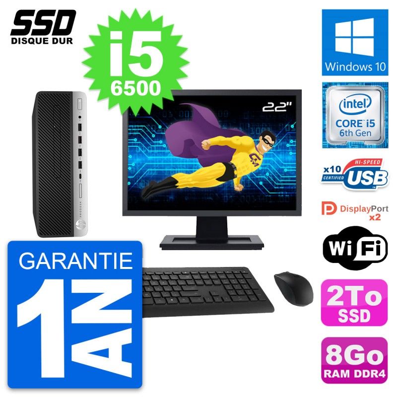 HP ProDesk 600 G3 SFF Computer | 22" Screen | Intel i5-6500 | 8GB RAM | 2TB SSD | Windows 10