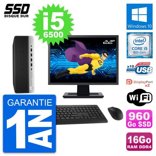 Computadora de escritorio HP ProDesk 600 G3 SFF - Pantalla de 22'', i5-6500, 16GB RAM, 960GB SSD, Windows 10, WiFi