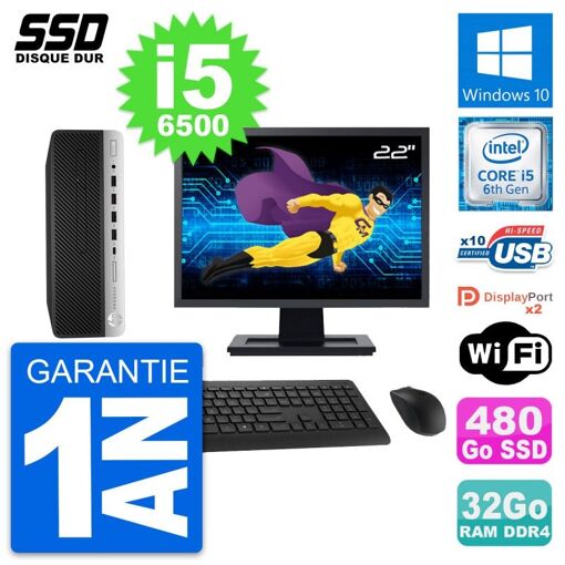 Computadora HP ProDesk 600 G3 SFF - Pantalla de 22", i5-6500, 32 GB RAM, 480 GB SSD, Windows 10, Wifi