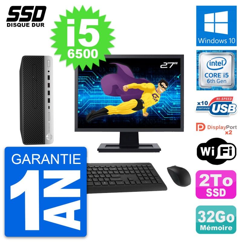 HP ProDesk 600 G3 SFF Computer - 27" Screen, Core i5-6500, 32GB RAM, 2TB SSD, Windows 10, WiFi
