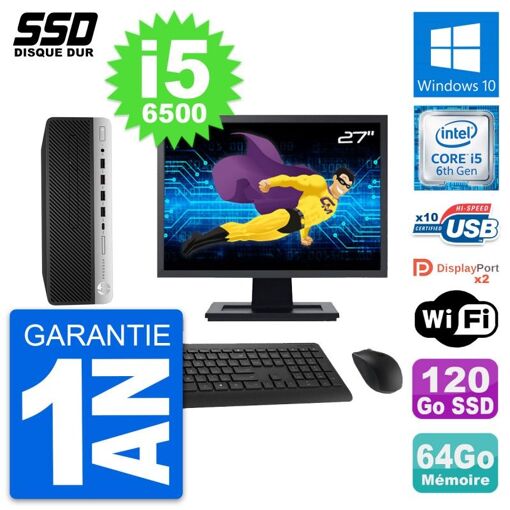 Computadora de escritorio HP ProDesk 600 G3 SFF - Pantalla de 27'', Intel Core i5-6500, 64GB RAM, 120GB SSD, Windows 10, WiFi