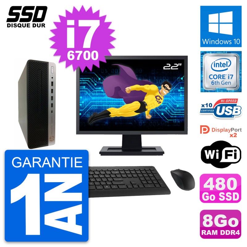HP ProDesk 600 G3 SFF Desktop Computer - 22" Screen, i7-6700, 8GB RAM, 480GB SSD, Windows 10, WiFi
