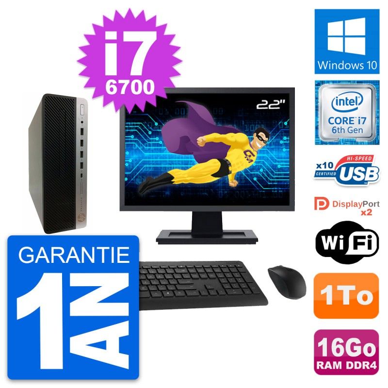 HP ProDesk 600 G3 SFF Computer - 22" Screen, Intel i7-6700, 16GB RAM, 1TB HDD, Windows 10, WiFi