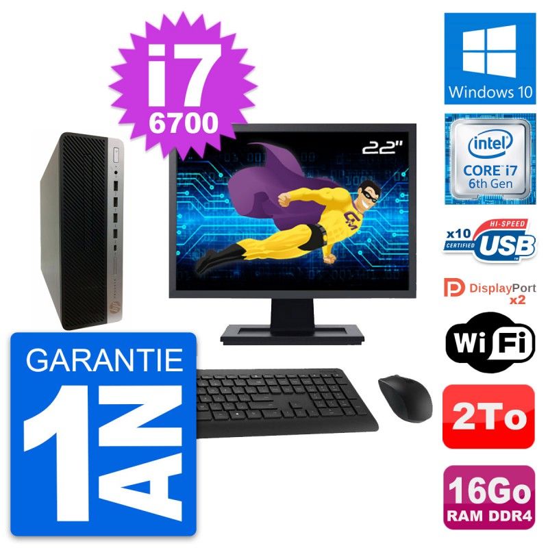 HP ProDesk 600 G3 SFF Computer - 22" Screen, Intel i7-6700, 16GB RAM, 2TB Hard Drive, Windows 10, WiFi