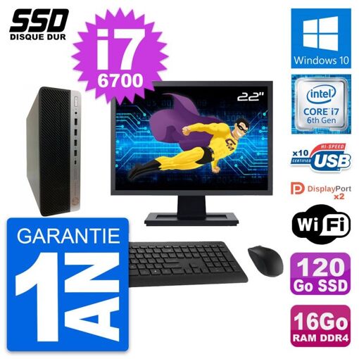 PC HP ProDesk 600 G3 SFF - Pantalla de 22', i7-6700, 16GB RAM, 120GB SSD, Windows 10, Wifi