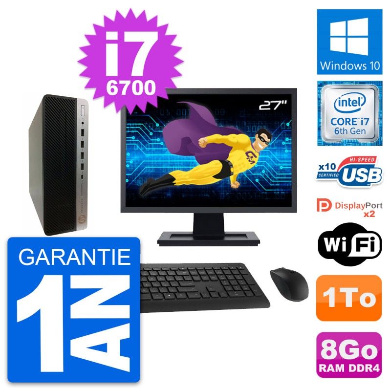 HP ProDesk 600 G3 SFF Desktop Computer - 27" Screen, i7-6700, 8GB RAM, 1TB HDD, Windows 10, WiFi