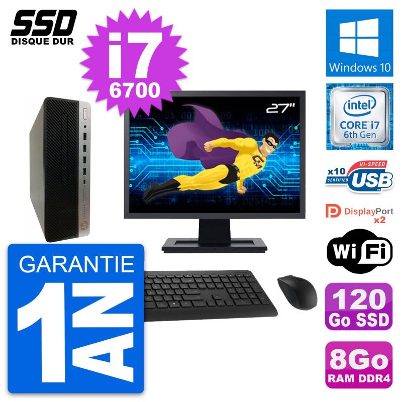 HP ProDesk 600 G3 SFF Computer - 27" Screen, i7-6700, 8GB RAM, 120GB SSD, Windows 10, Wifi