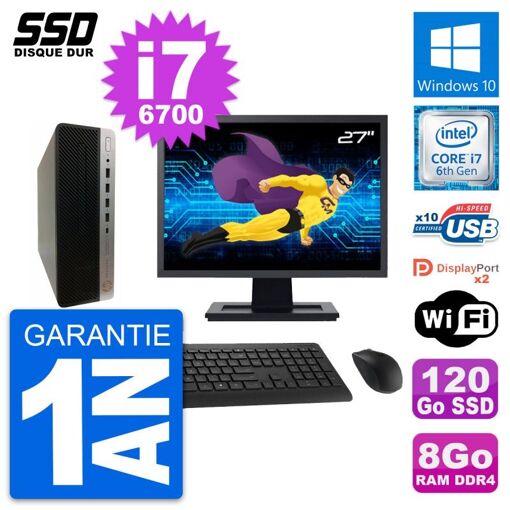 PC HP ProDesk 600 G3 SFF - Pantalla de 27'', i7-6700, 8GB RAM, 120GB SSD, Windows 10, Wifi