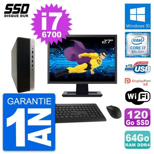 PC de escritorio HP ProDesk 600 G3 SFF - Pantalla de 27', i7-6700, 64GB RAM, 120GB SSD, Windows 10, Wifi